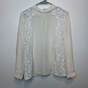 Rebecca Taylor Silk Lace Blouse Mock Turtleneck Double Button Blouse Size 6